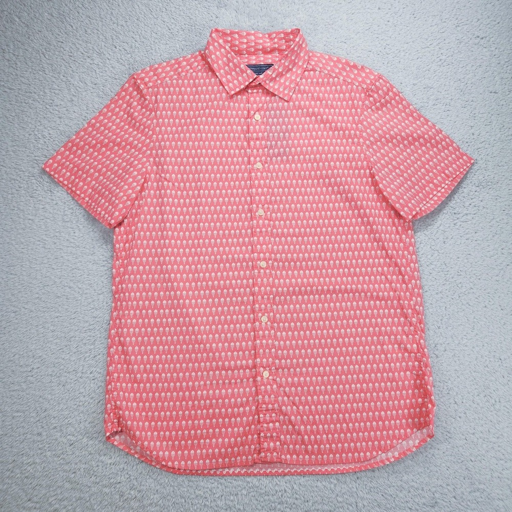 Vineyard Vines Upstream Fish Shirt Mens Medium Red Short Sleeve Button Up NEW
